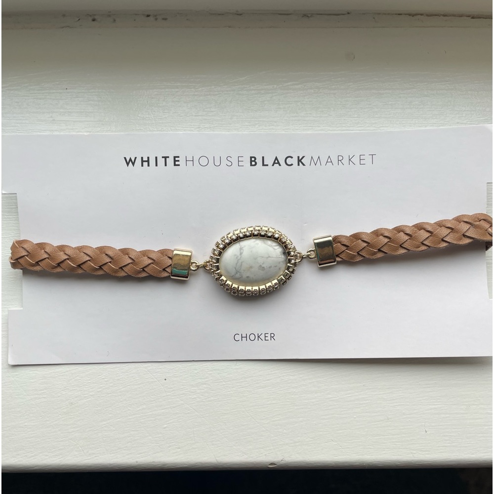 WHBM leather choker with white quartz pendant